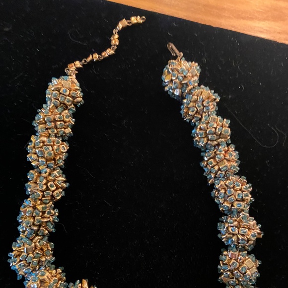 Stunning Coppola E Toppo 1950 Venetian Beaded Collar Necklace  Gold And Green - Picture 7 of 7